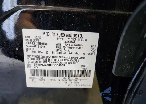 2018 Ford Edge Sel Awd из США, поврежденный, VIN 2FMPK4J98JBB04065